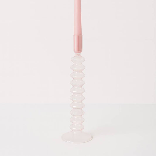 Maegen Taper Candle Holder - Rose Quart Coloured Glass