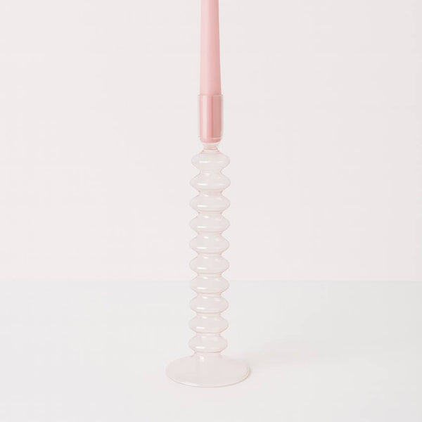 Maegen Taper Candle Holder - Rose Quart Coloured Glass