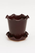 Jess Ellis Ceramic Frilly Plant Pot & Saucer in Cherry Red