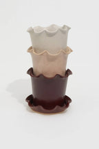 Jess Ellis Ceramic Frilly Plant Pot & Saucer in Cherry Red
