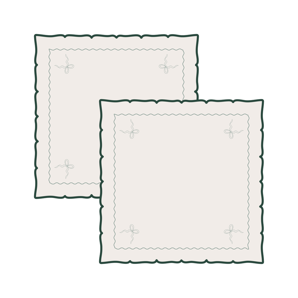 Avery Row Embroidered Bow Napkins, Set of 2 - Dark Green or Burgundy