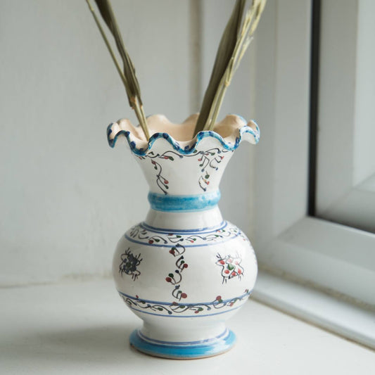 Vintage and Preloved Ruffled Spanish Vase in Blue