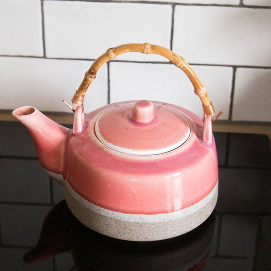 Vintage and Preloved Pink and Grey Two Tone Teapot with Bamboo Handle