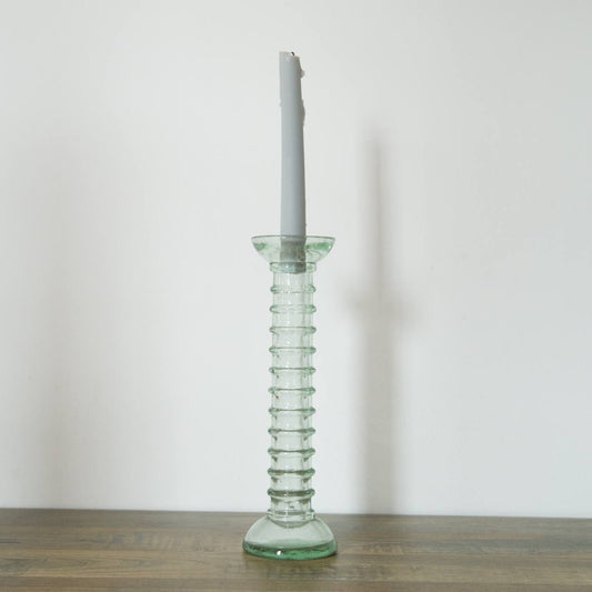 Vintage and Preloved Tall Glass Ribbed Candle Holder