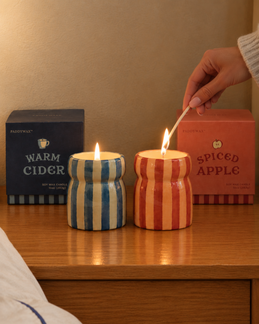 Paddywax Cabana Striped Ceramic Soy Candle in Spiced Apple