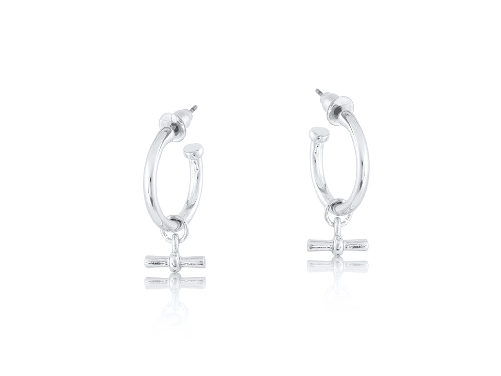 Big Metal London Octavia T-Bar Tiny Hoop Earrings in Silver or Gold Plated
