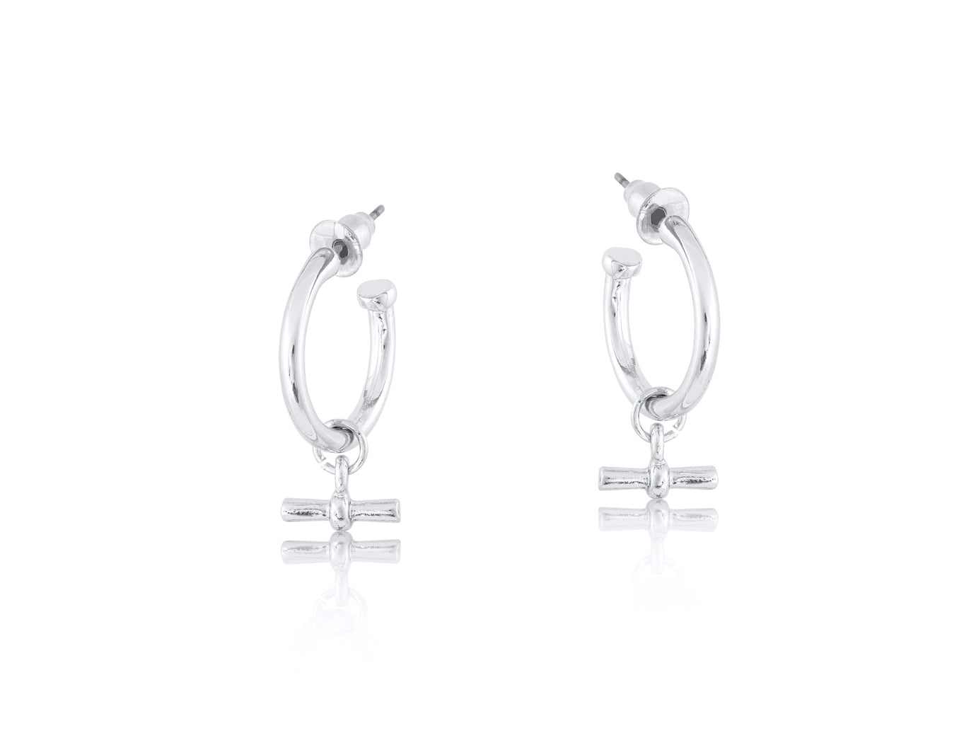 Big Metal London Octavia T-Bar Tiny Hoop Earrings in Silver or Gold Plated