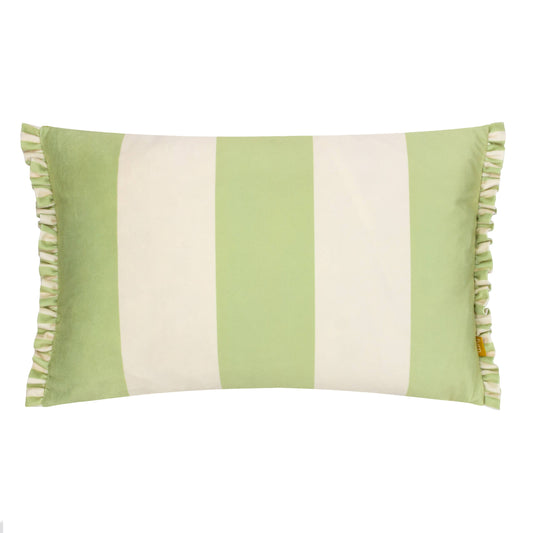 Fern Araya Striped Velvet Cushion Green & Pink