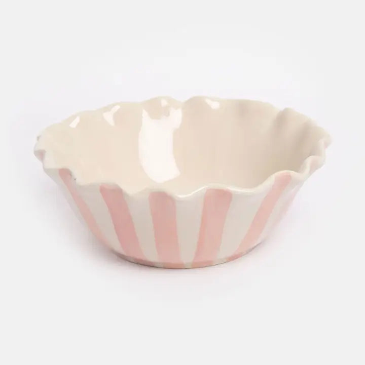 Caroline Gardner Striped Frilly Bowl in Pink Flower