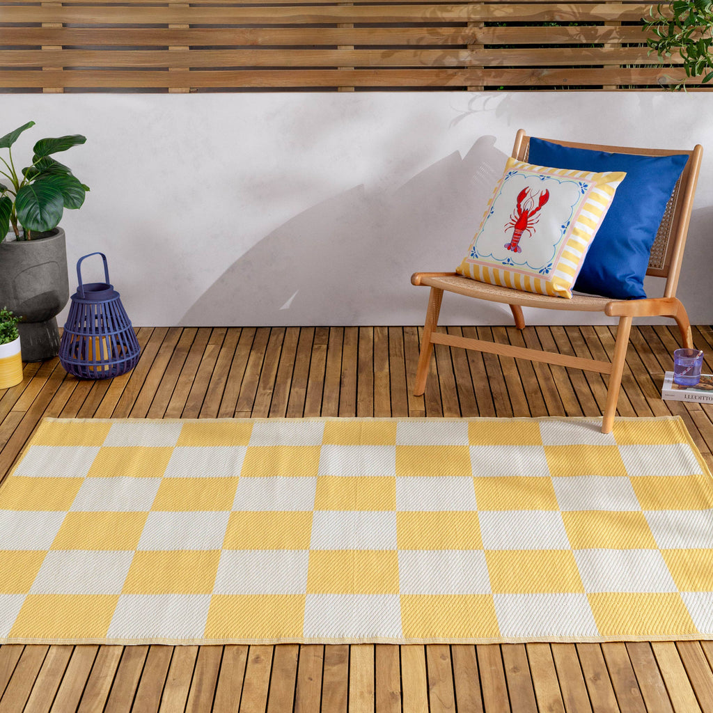 Furn Yellow Checkerboard 100% Recycled Outdoor Rug
