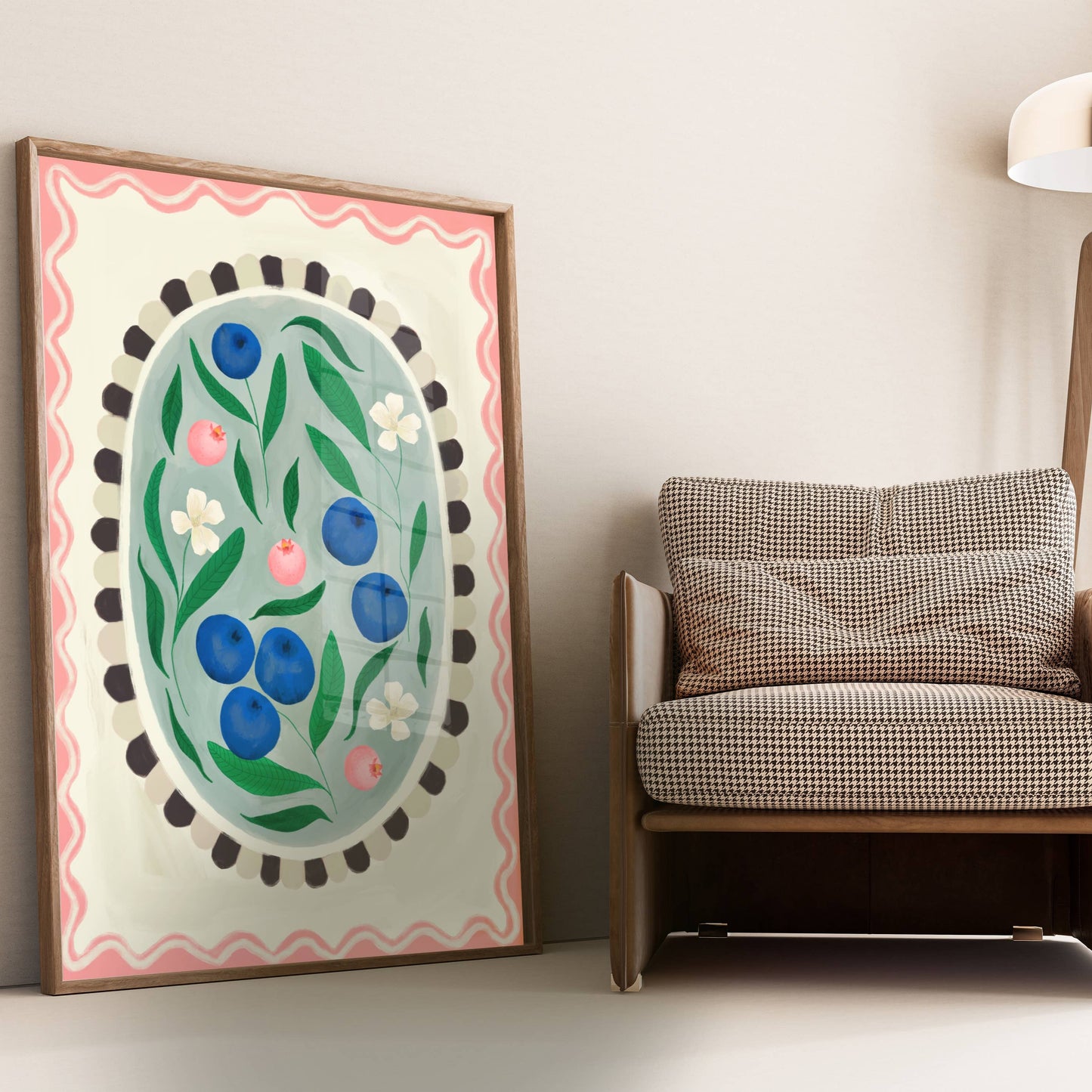 Kate Fox Blueberry Oval Hand Drawn Art Print in A3
