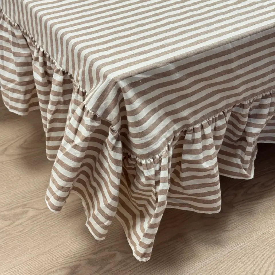 Ellenvale Interiors 100% Cotton Brown Stripe Ruffle Tablecloth