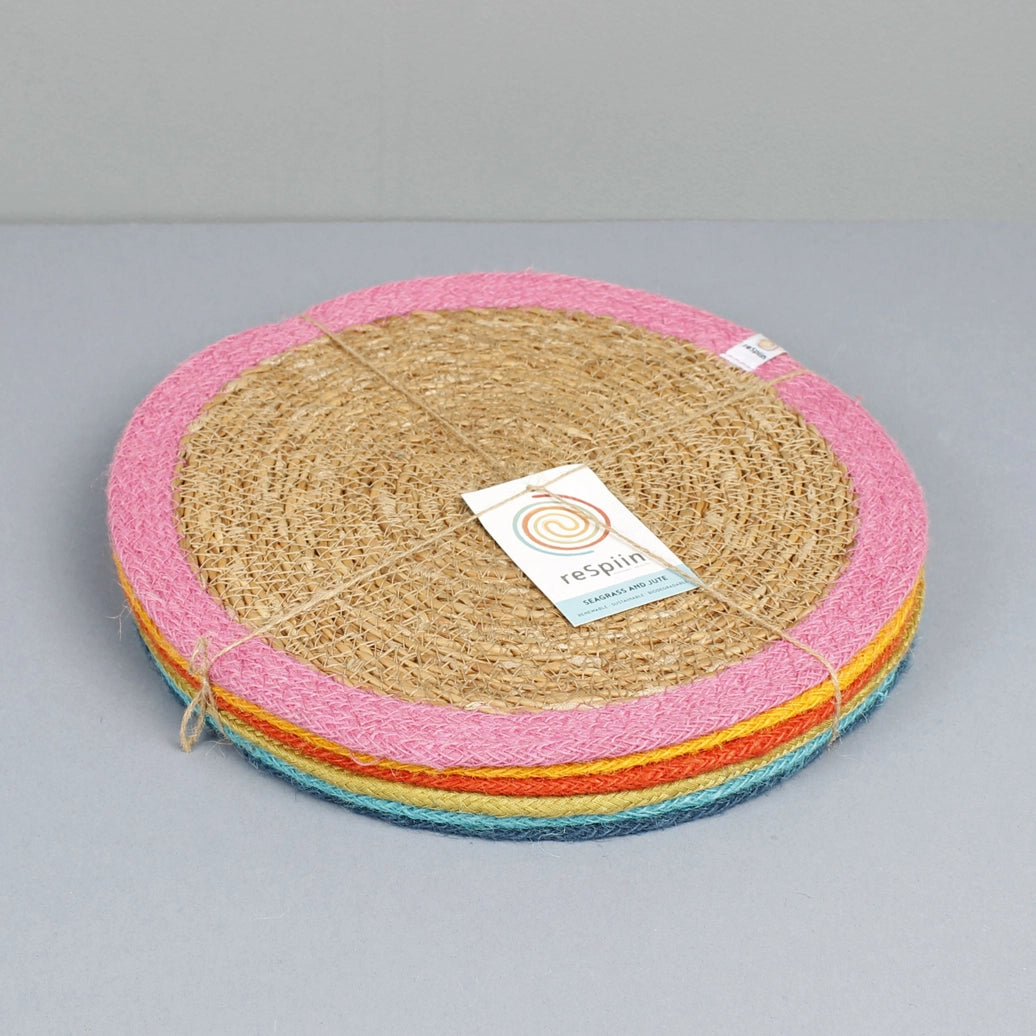 Green Pioneer Natural Jute Colourful Placemat in Pink