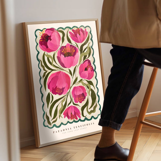 Kate Fox Peony Flower Market Hand Drawn Art Print in A3