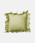 LIAN Stone-Washed Linen Ruffle Cushion in Sage Green