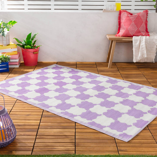 Lilac Check Indoor/Outdoor 100% Recycled Rug