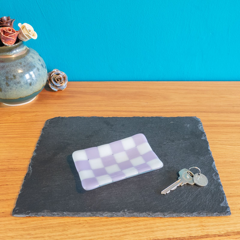 David Perry Chequered White/Colour Small Glass Trinket Dish