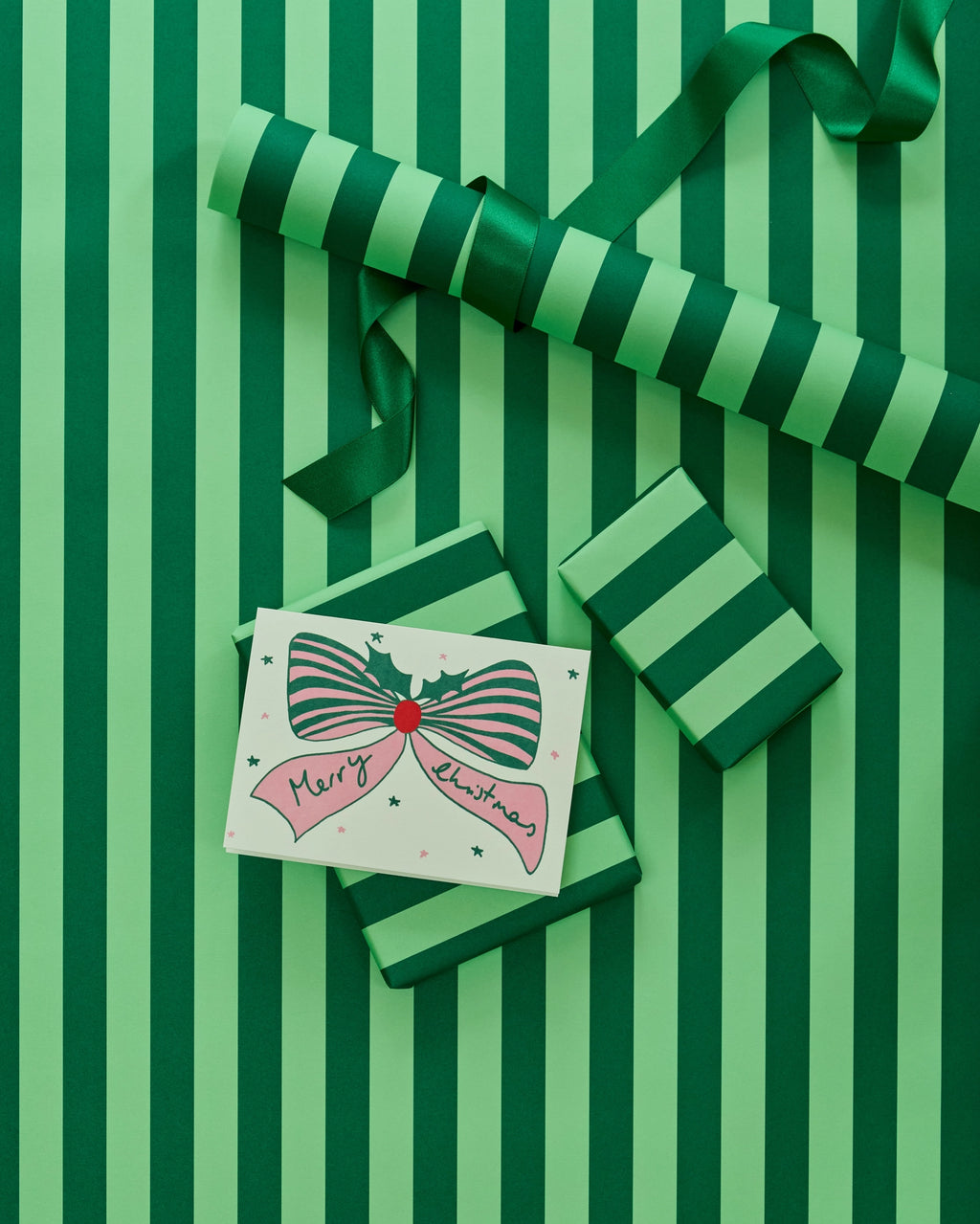 Heather Evelyn Classic Stripe Greens Gift Wrap