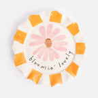 Caroline Gardner Striped Scalloped Plate in Pink Echinacea Flower