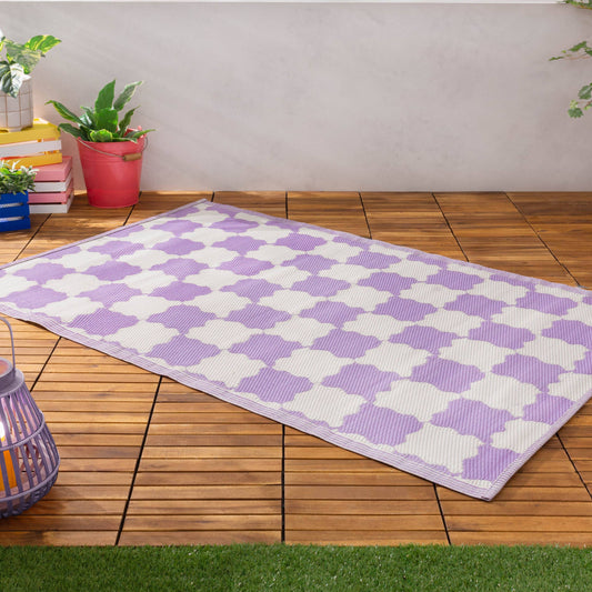 Lilac Check Indoor/Outdoor 100% Recycled Rug