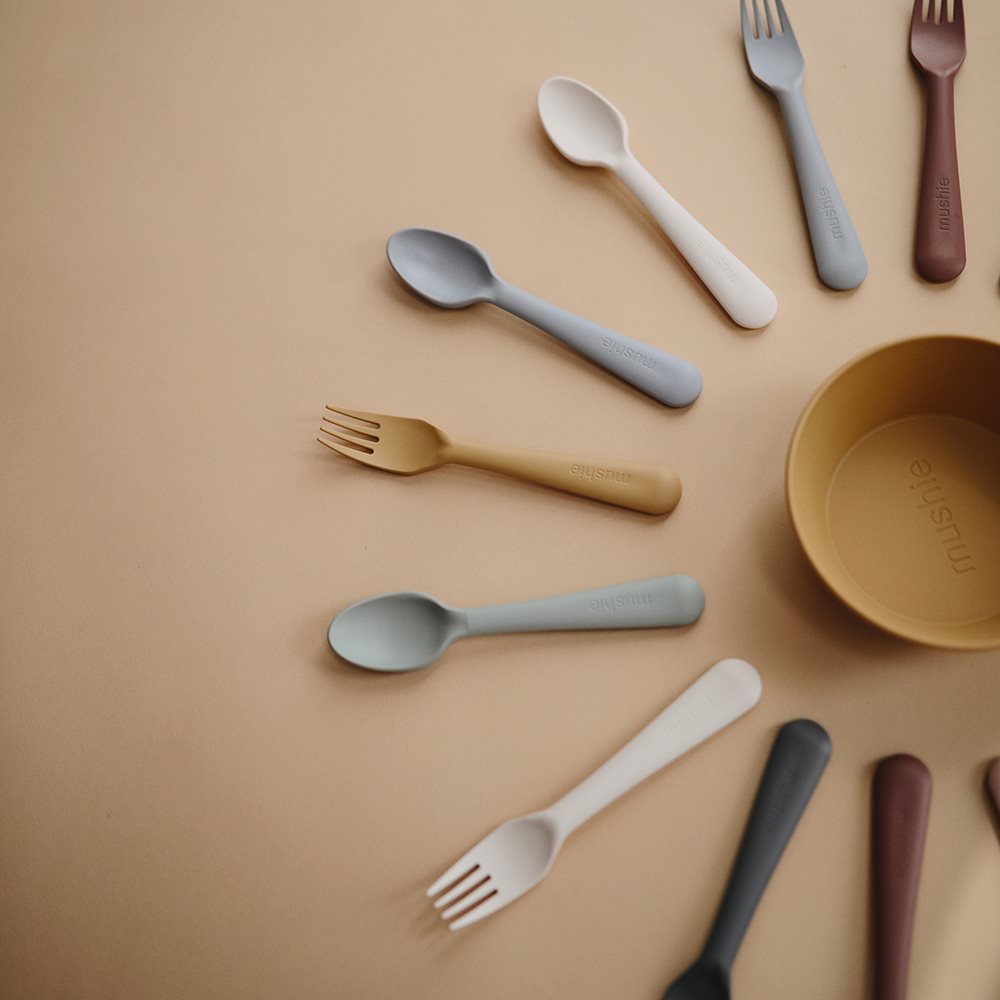 Mushie Baby Spoon and Fork Set in Ivory