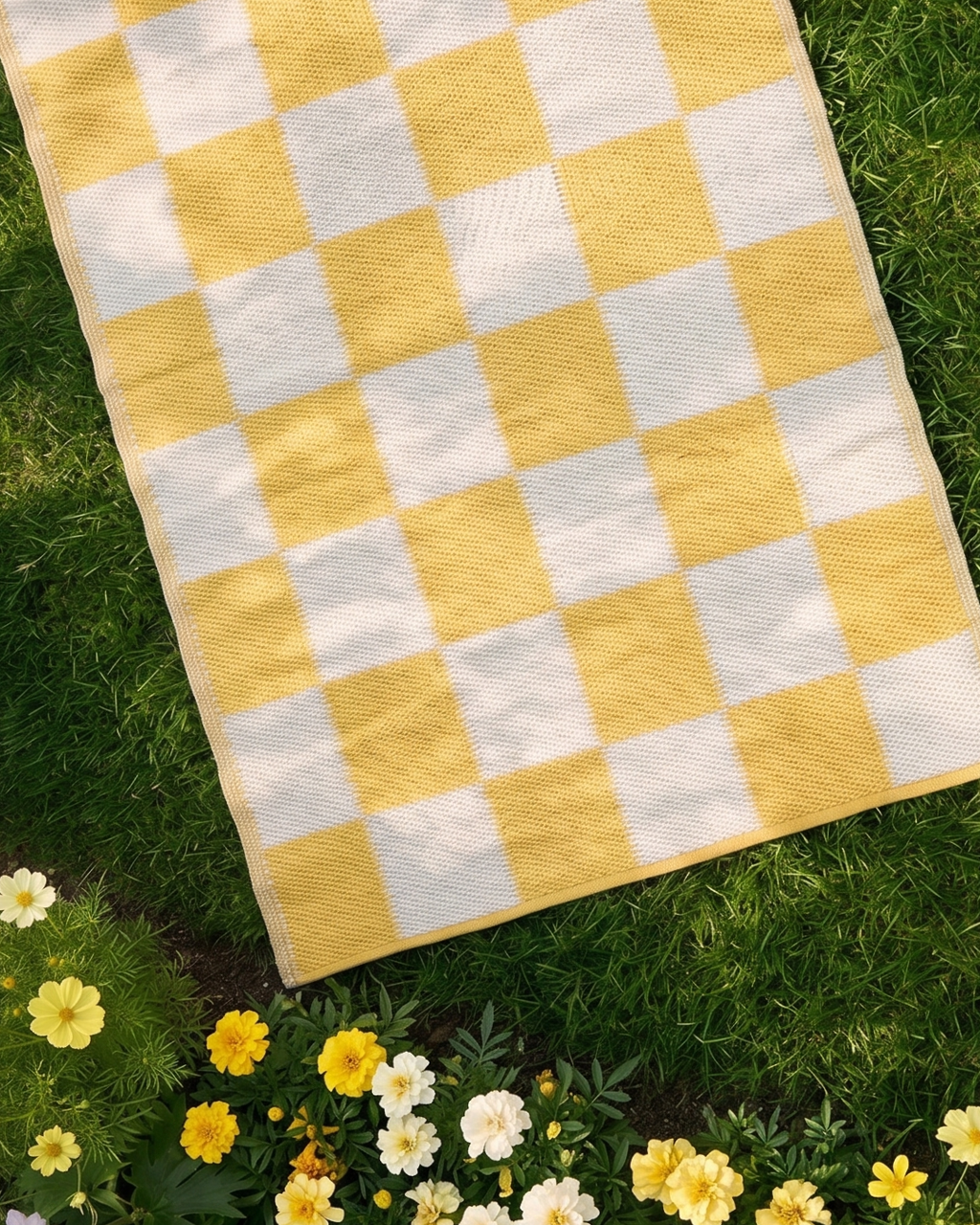 Furn Yellow Checkerboard 100% Recycled Outdoor Rug