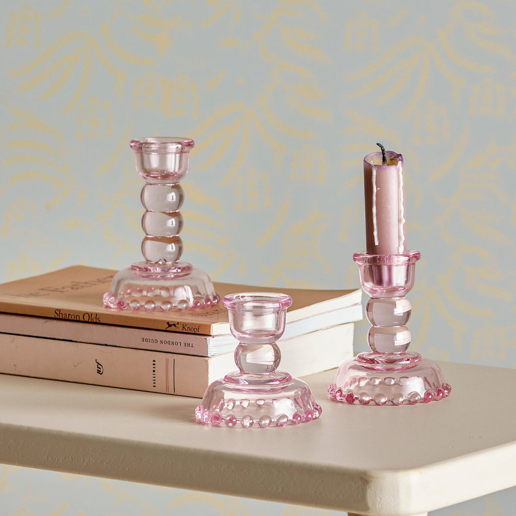 Bloomingville Dephia Glass Candle Holders in Pink in Various Sizes