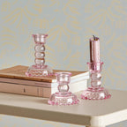 Bloomingville Dephia Glass Candle Holders in Pink in Various Sizes