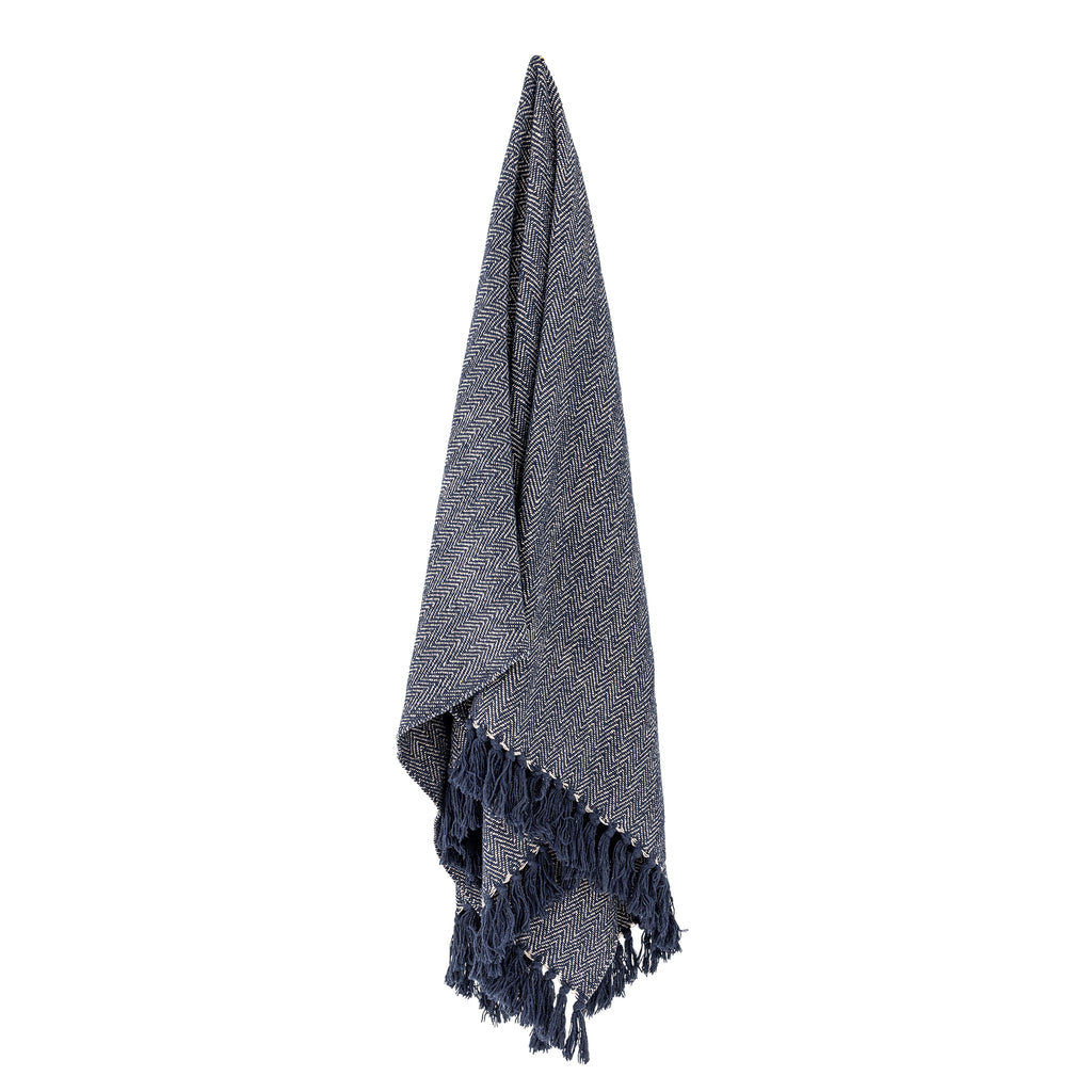 Bloomingville Herringbone Dark Blue Recycled Cotton Throw