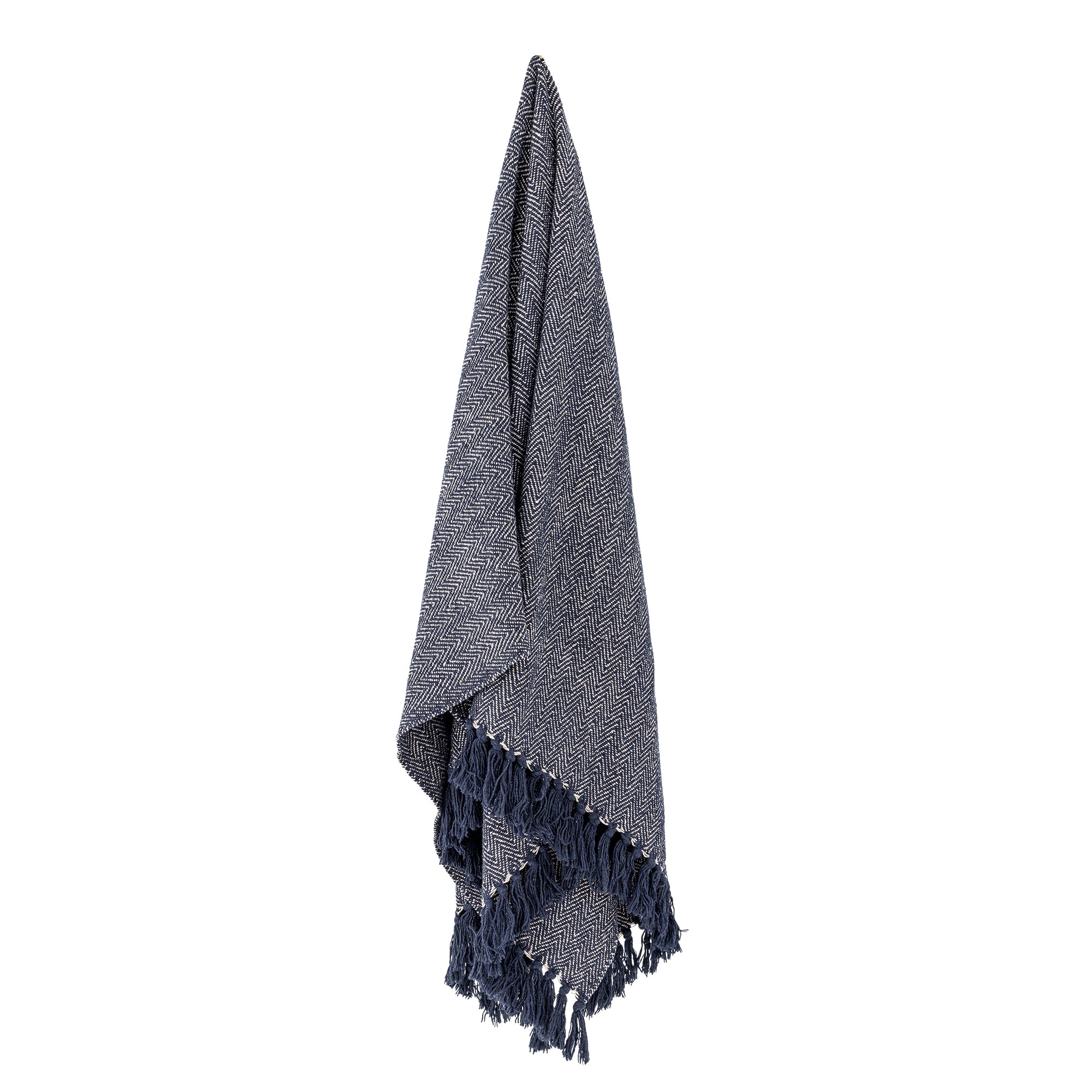 Bloomingville Herringbone Dark Blue Recycled Cotton Throw