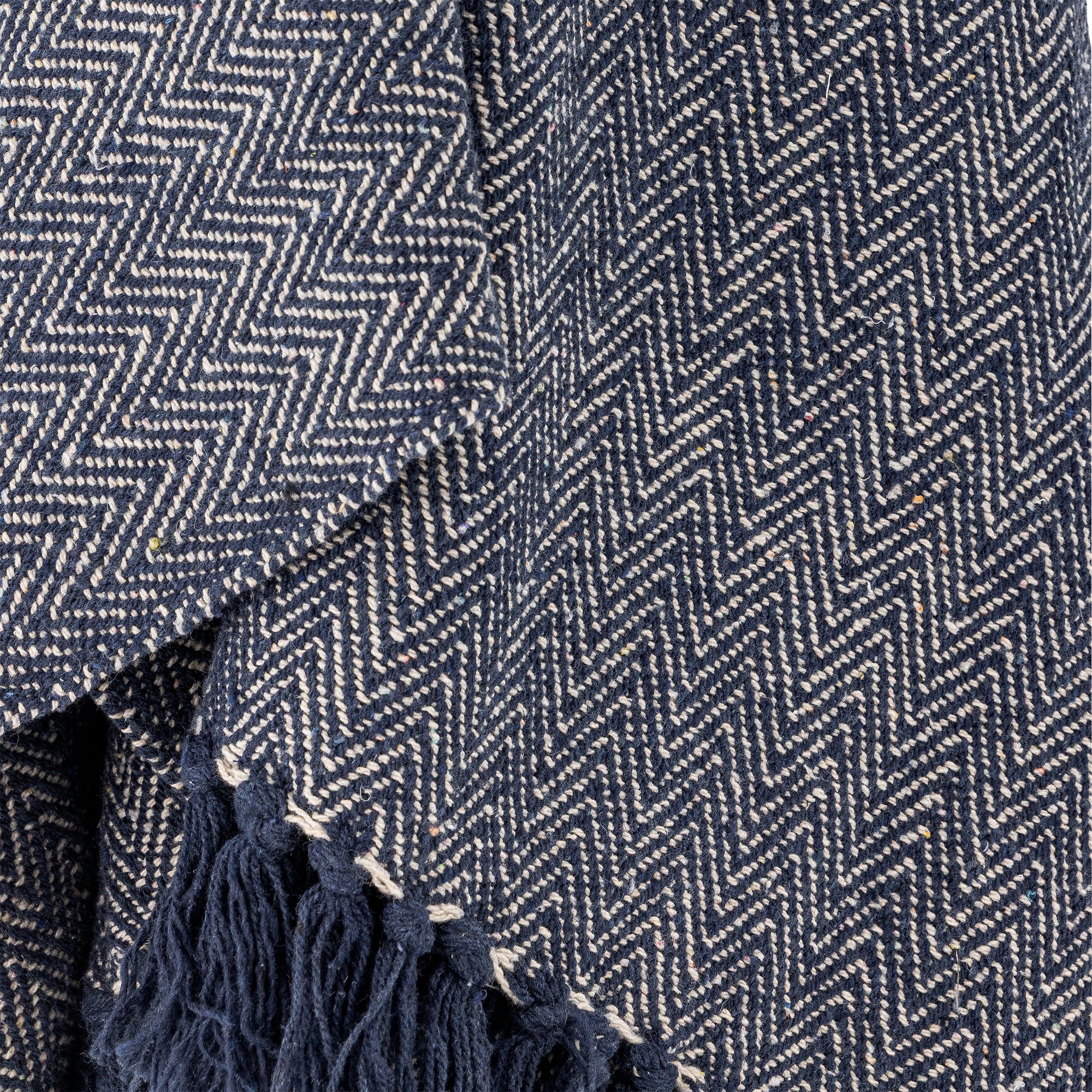 Bloomingville Herringbone Dark Blue Recycled Cotton Throw