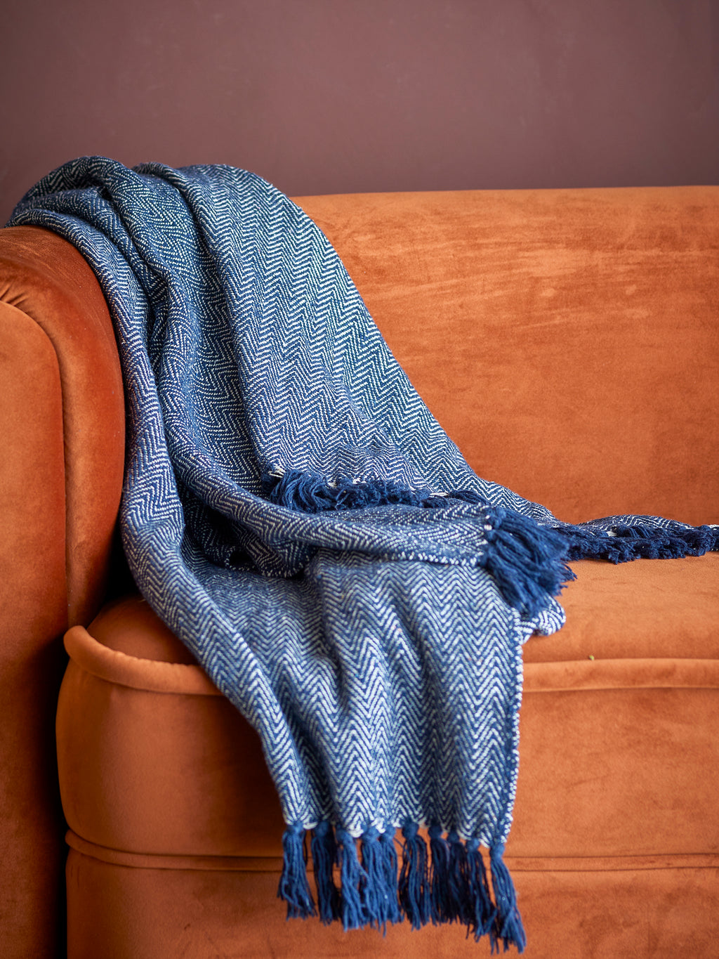 Bloomingville Herringbone Dark Blue Recycled Cotton Throw