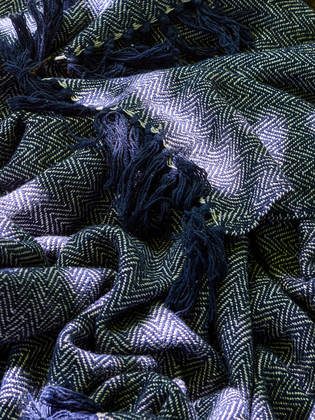 Bloomingville Herringbone Dark Blue Recycled Cotton Throw