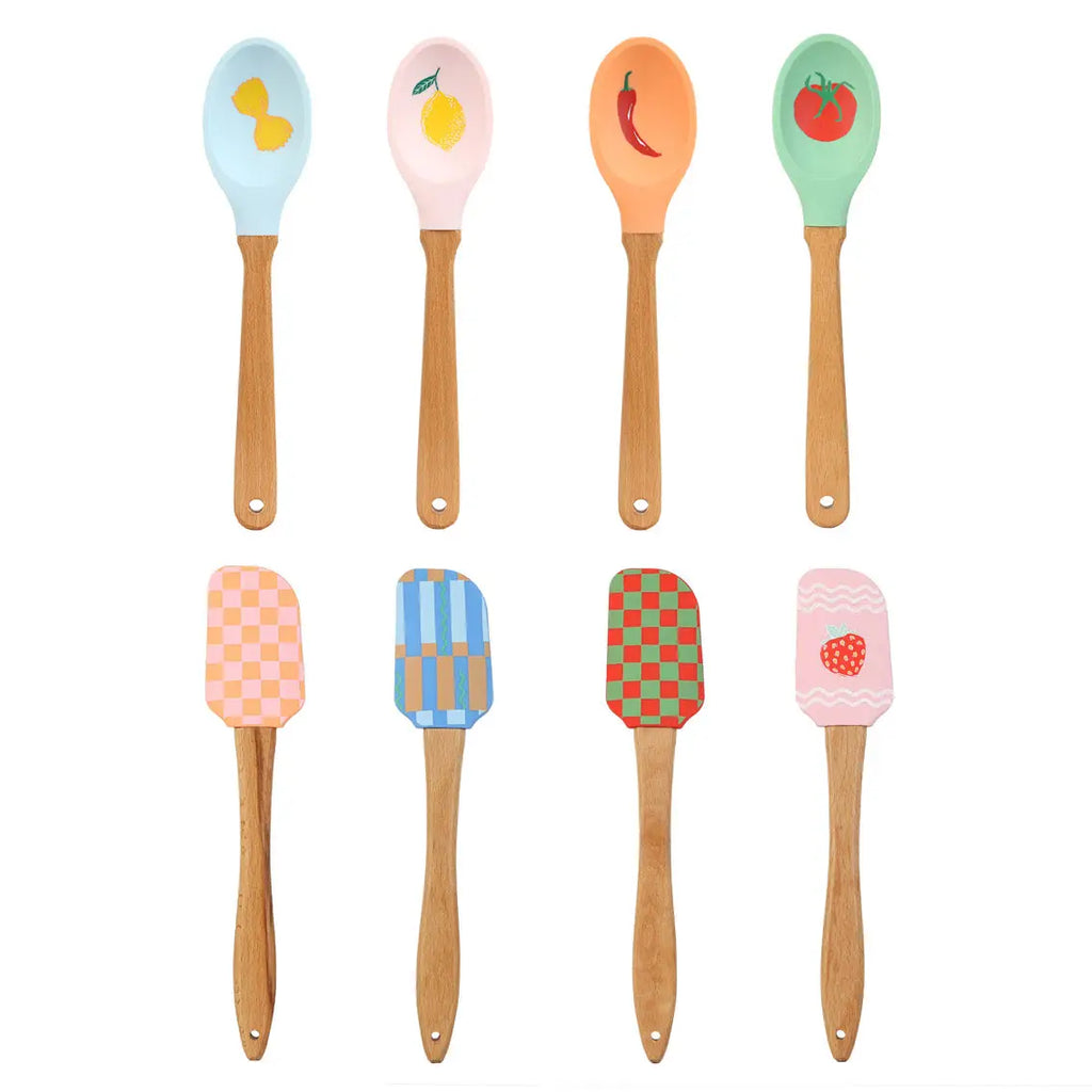 Talking Tables Silicone Kitchen Spatula in Blue and Orange Checkerboard