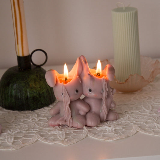Twin Bunny Candle in Pink