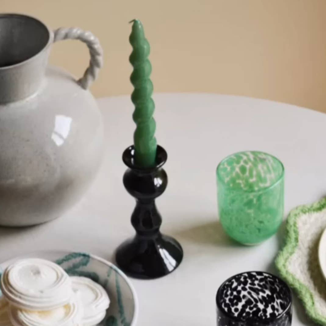 Roca Caus Traditional Candle Holder in Dark Green