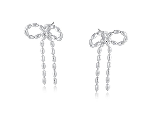 Big Metal London Celine Bow Dandle Stud Earrings in Silver or Gold Plated