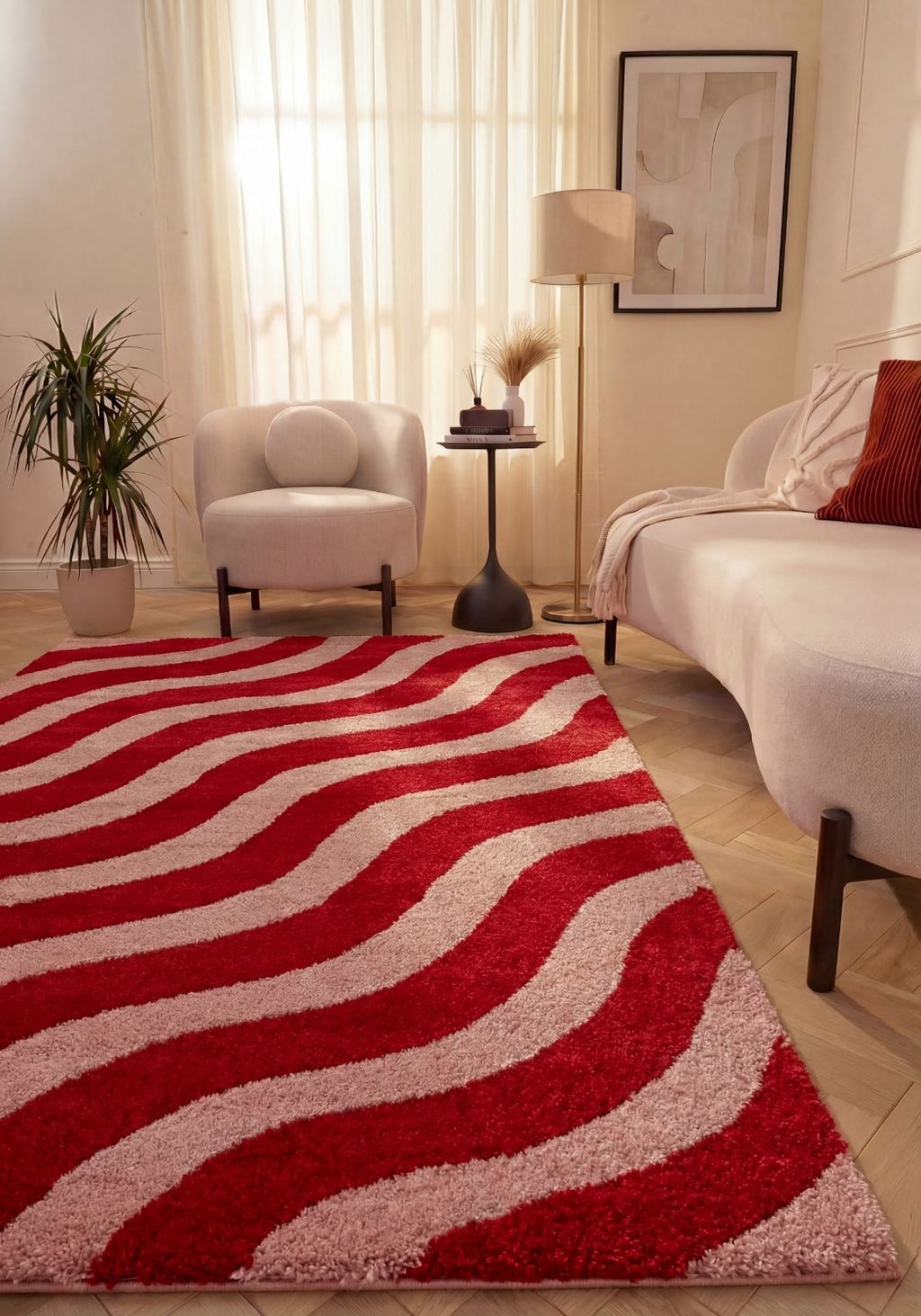 The Rugs Joli Red and Pink Waves Rug