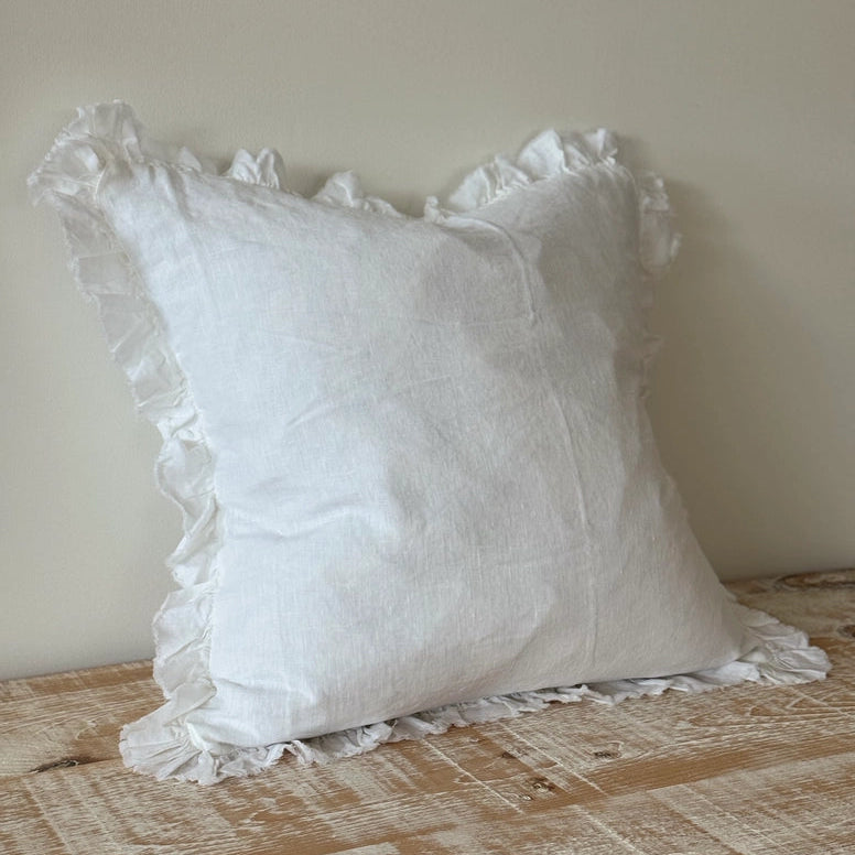 Ellenvale Ruffled Edge Hallie White Cushion 53cm x 53cm