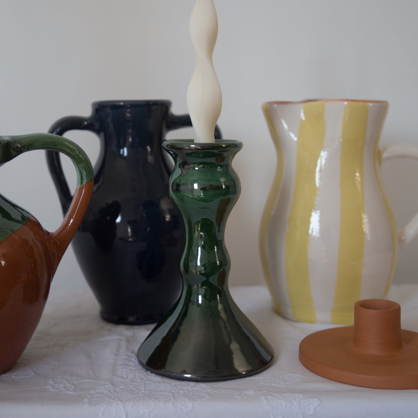 Roca Caus Traditional Candle Holder in Dark Green