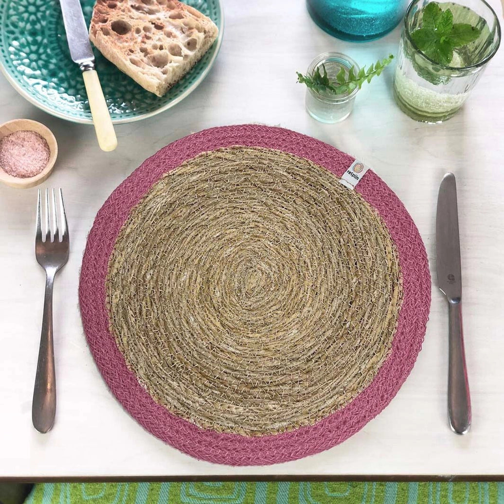 Green Pioneer Natural Jute Colourful Placemat in Pink