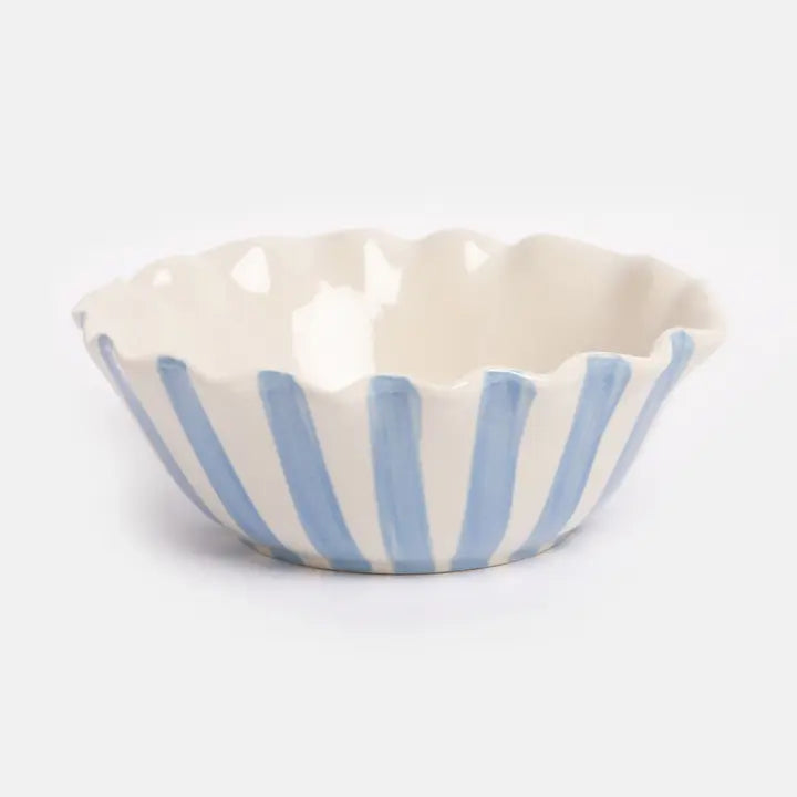 Caroline Gardner Striped Frilly Lemon Bowl in Blue