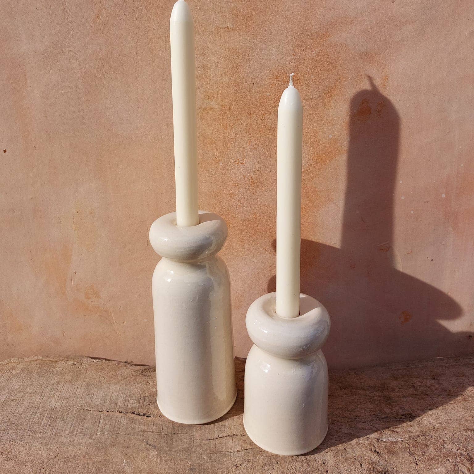 Roca Caus Handmade White Ceramic Candle Holder in Small