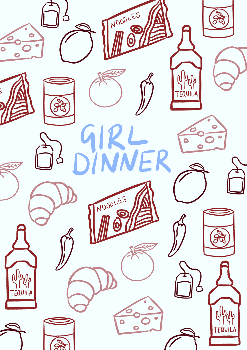 Peak Prints Girl Dinner Wine and Food Print