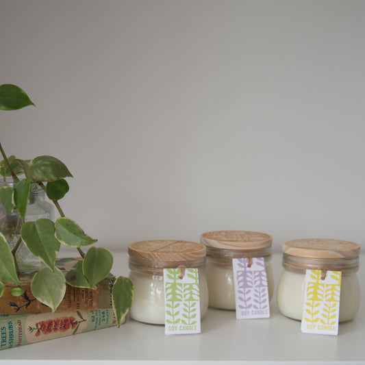 Group styled shot of Agnes & Cat Kilner Jar Candles 100% soy wax and sustainable