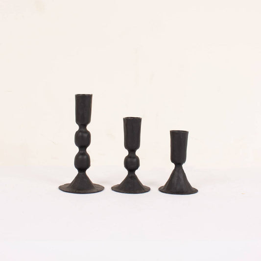 Group shot of 100% Iron Black Candle Holders available in three sizes