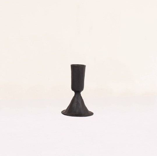 Small Black 100% iron candle holder individual shot displaying product