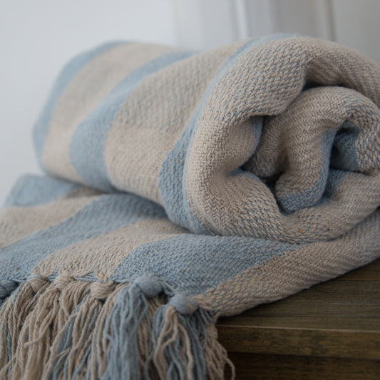 Bloomingville Largs Recycled Cotton Throw in Blue Stripe