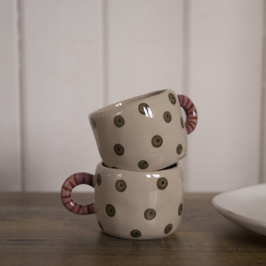 Bloomingville-Nini-Cup-in-Green-and-pink-polkadot-stoneware