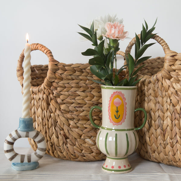 Bloomingville Odina Vase Surrounded by Water hyacinth baskets 